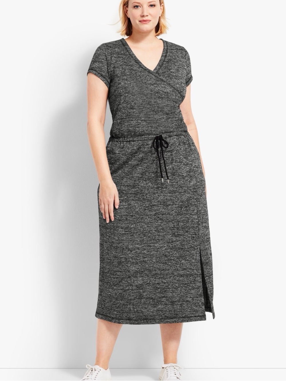 T by Talbots  Heathered Gray Drawstring Midi Dress size 1x